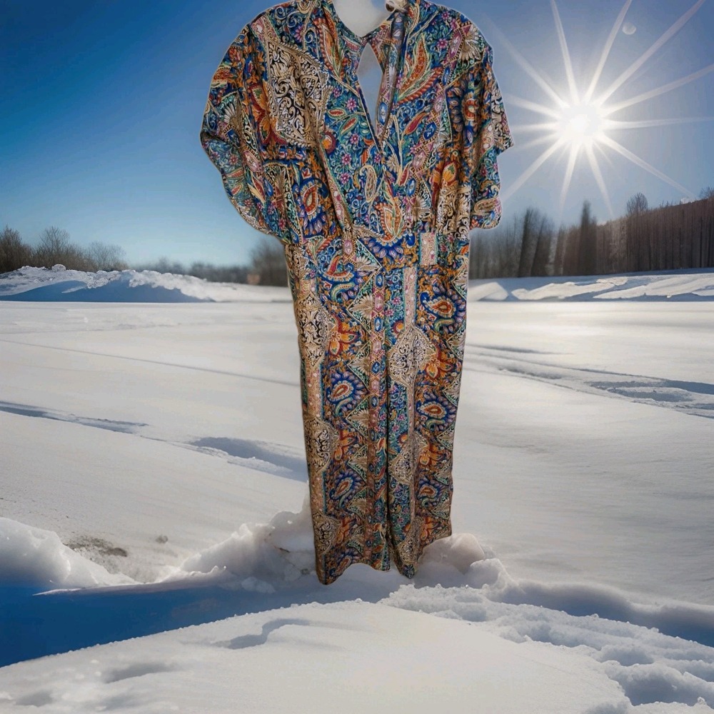 VTG Very Colorful Large Summer V- Neck Woman Short Sleeve  Boho Jumpsuit 0061